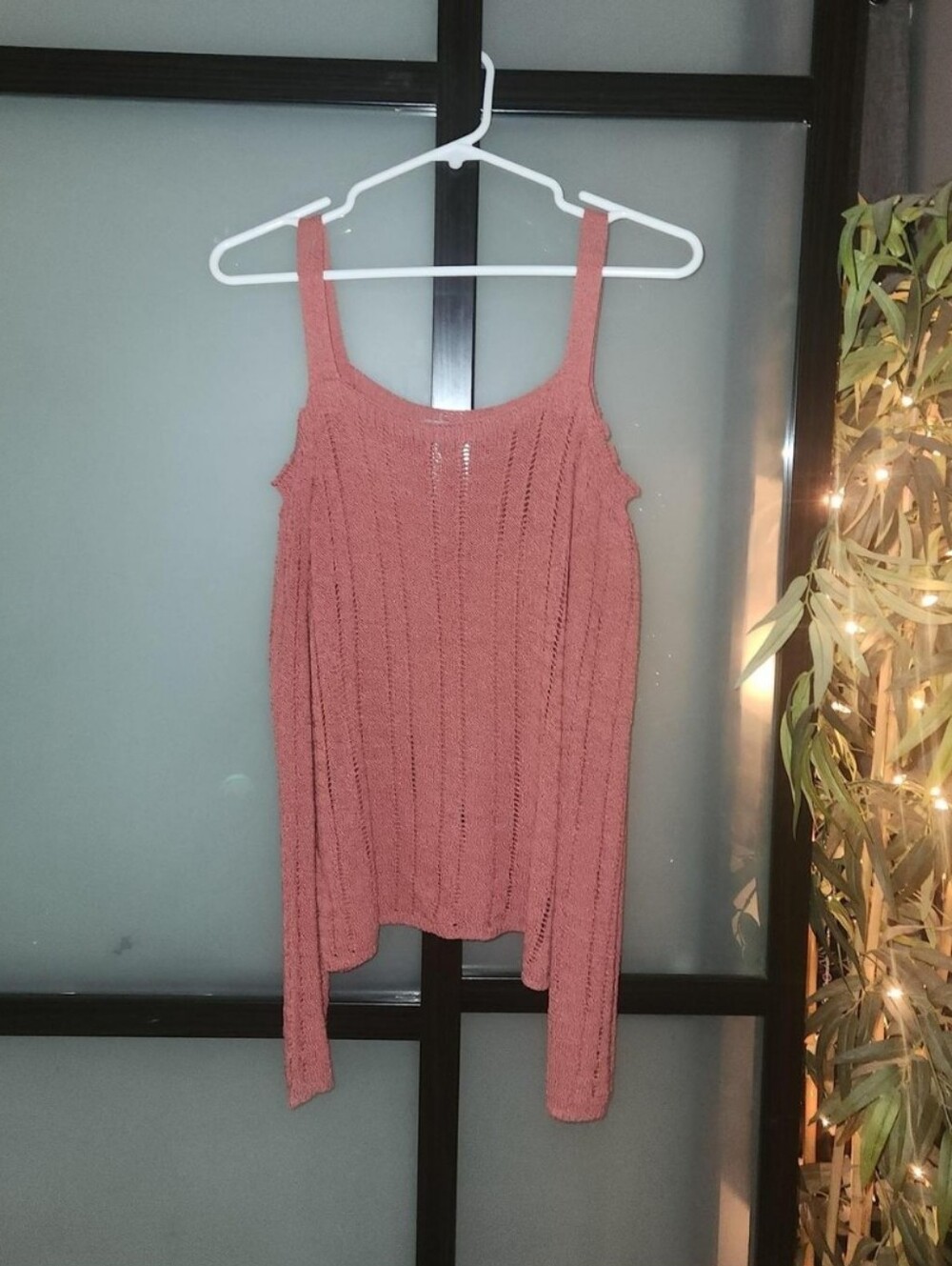 Pink Sweater Knit Top With Open Shoulders